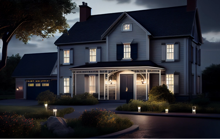 Beautiful outdoor lighting enhancing a landscaped garden in GTA.