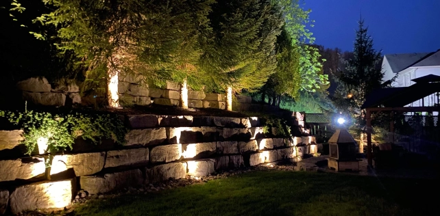 Low-voltage LED landscape spot lights for precision uplighting of trees and facades in Toronto