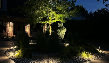 Front walkway pathway lighting creating a welcoming entrance to a Toronto home — BD Lights low-voltage installation