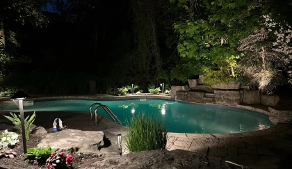 Garden and feature area spot lighting creating focal points in a Toronto backyard — BD Lights landscape lighting
